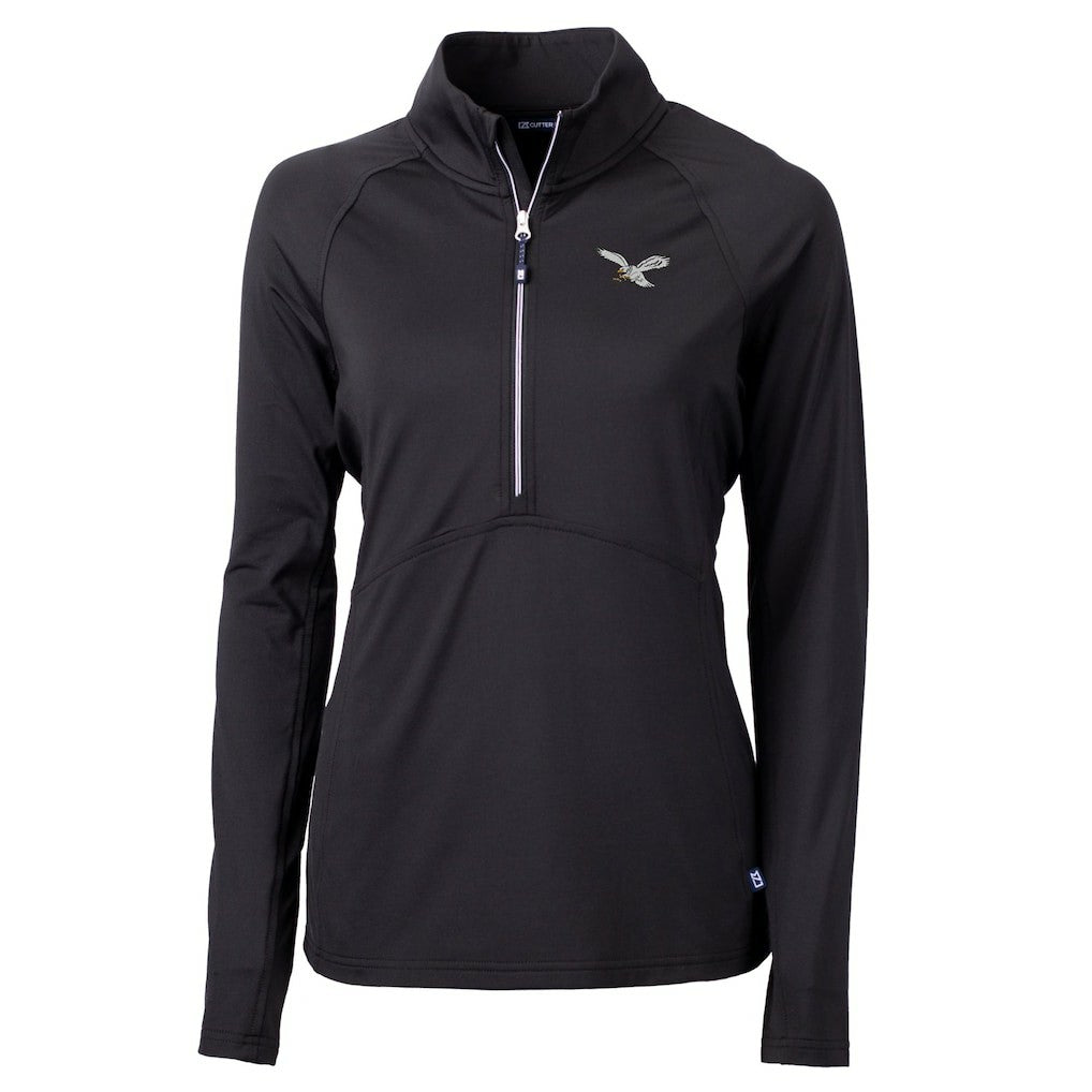 Philadelphia Eagles Cutter & Buck Women's Gridiron Classics Logo Adapt Eco Knit Stretch Recycled Half-Zip Pullover Top Black