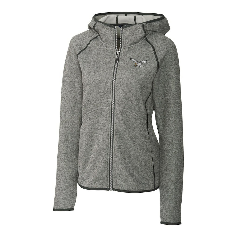 Philadelphia Eagles Cutter & Buck Women's Gridiron Classics Logo Mainsail Sweater-Knit Full-Zip Hoodie Heather Gray