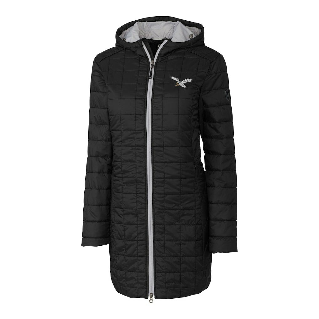 Philadelphia Eagles Cutter & Buck Women's Gridiron Classics Logo Rainier Primaloft Eco Insulated Hooded Long Coat Black
