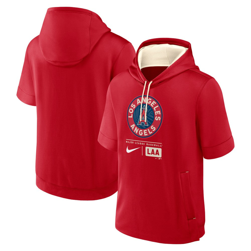 Los Angeles Angels Nike City Connect Color Block Short Sleeve Pullover Hoodie - Red - Nike on Sale