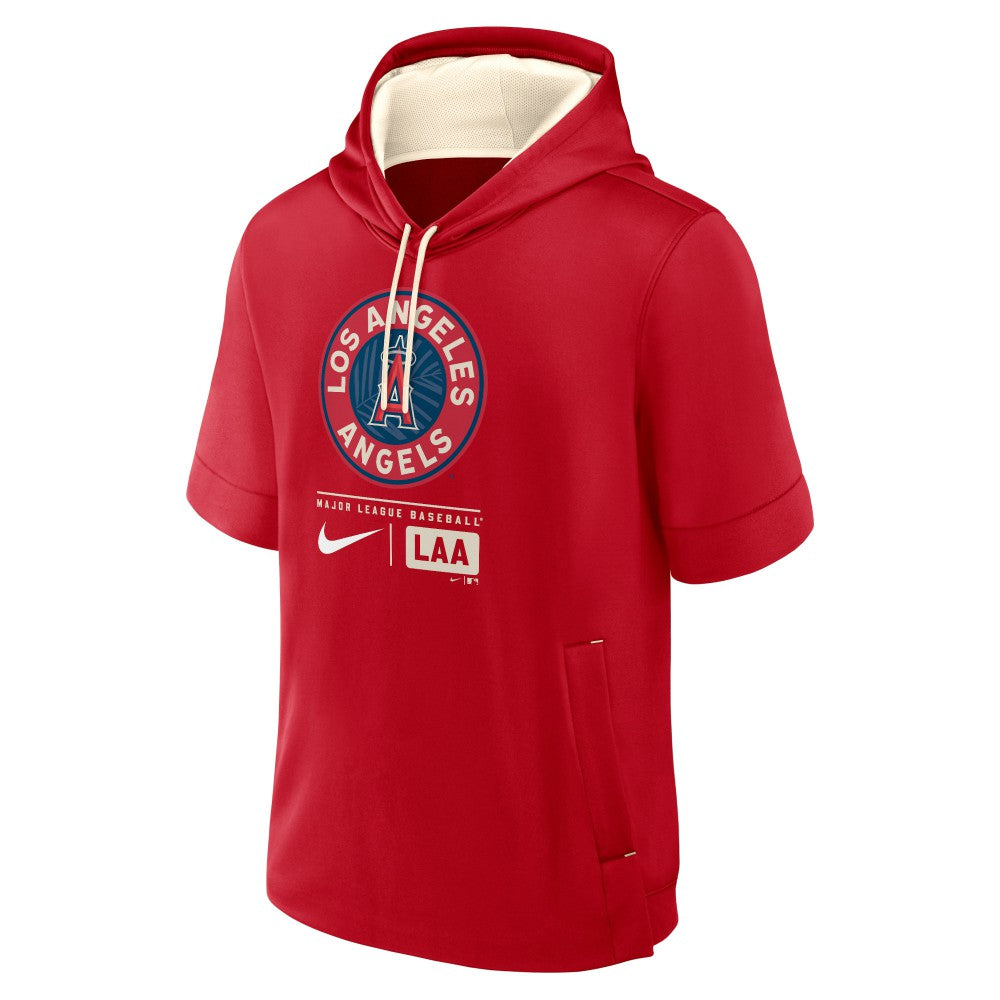 Los Angeles Angels Nike City Connect Color Block Short Sleeve Pullover Hoodie - Red - Nike on Sale