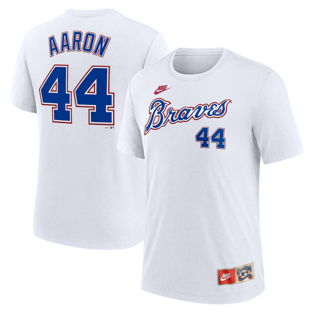 Hank Aaron Atlanta Braves Nike Cooperstown Collection Tri-Blend Name & Number T-Shirt - White - Nike on Sale