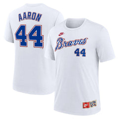 Hank Aaron Atlanta Braves Nike Cooperstown Collection Tri-Blend Name & Number T-Shirt - White - Nike on Sale