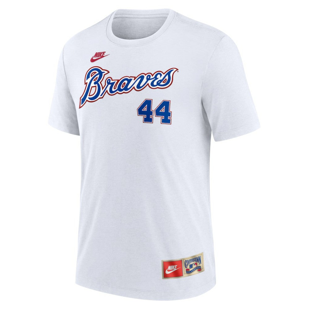 Hank Aaron Atlanta Braves Nike Cooperstown Collection Tri-Blend Name & Number T-Shirt - White - Nike on Sale