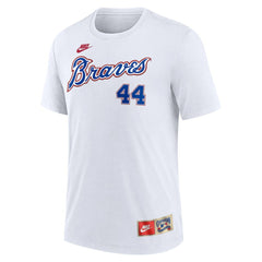 Hank Aaron Atlanta Braves Nike Cooperstown Collection Tri-Blend Name & Number T-Shirt - White - Nike on Sale