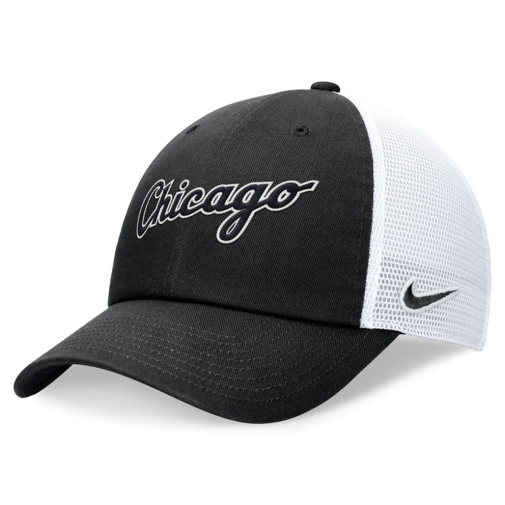 Chicago White Sox Nike Wordmark Adjustable Trucker Hat - Black - Nike Discount