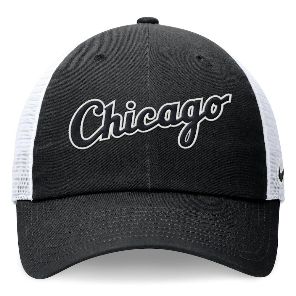 Chicago White Sox Nike Wordmark Adjustable Trucker Hat - Black - Nike Discount