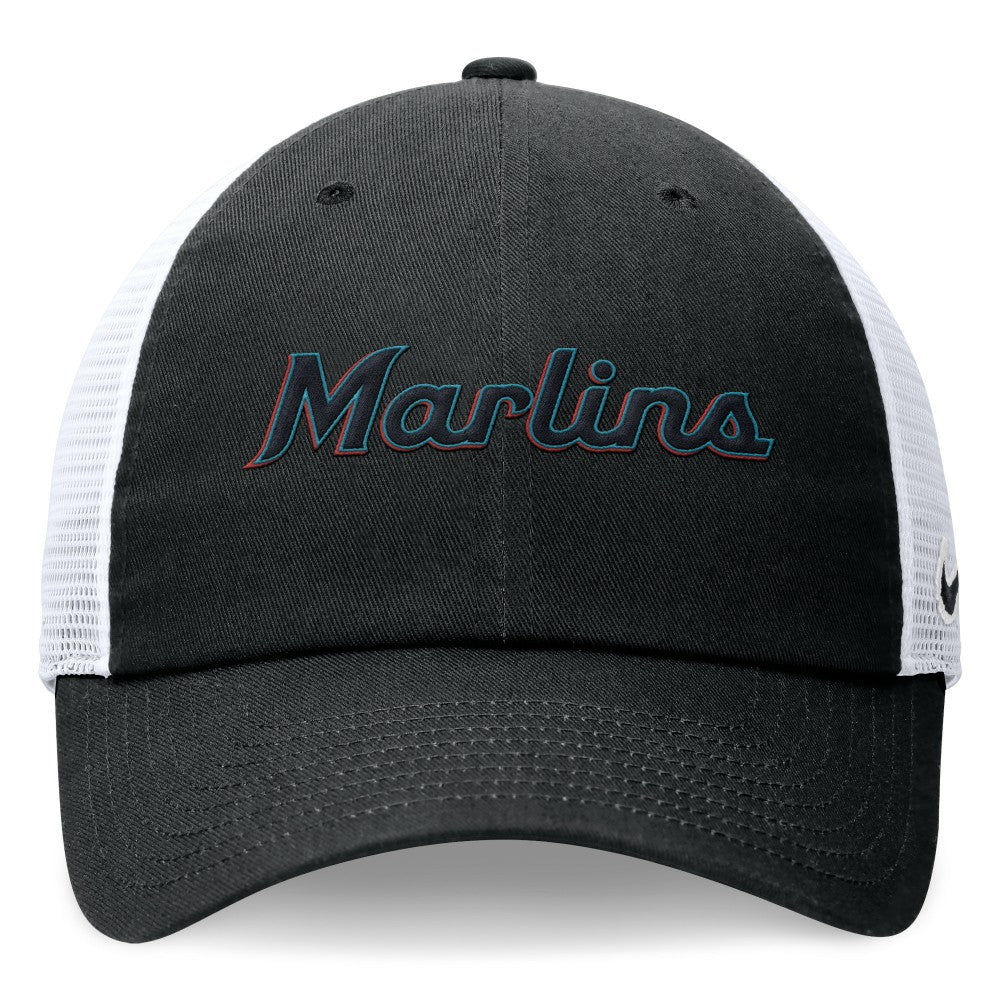 Miami Marlins Nike Wordmark Adjustable Trucker Hat - Black - Nike on Sale