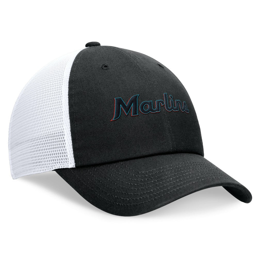 Miami Marlins Nike Wordmark Adjustable Trucker Hat - Black - Nike on Sale