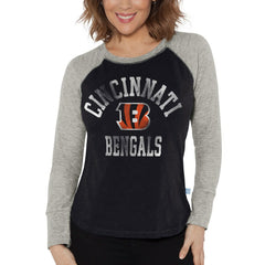 Cincinnati Bengals G-III 4Her by Carl Banks Women's Waffle Knit Raglan Long Sleeve T-Shirt Black/Heather Gray
