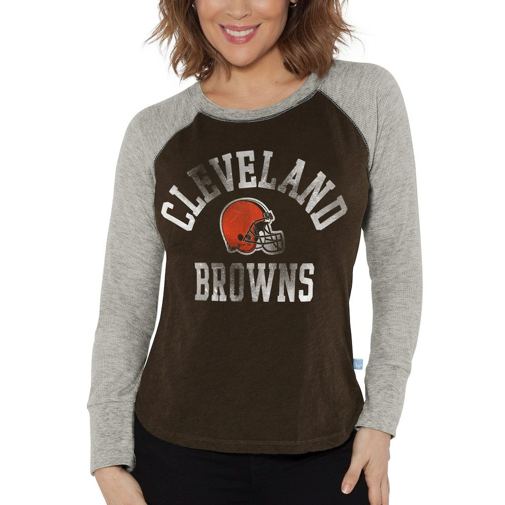 Cleveland Browns G-III 4Her by Carl Banks Women's Waffle Knit Raglan Long Sleeve T-Shirt Brown/Heather Gray