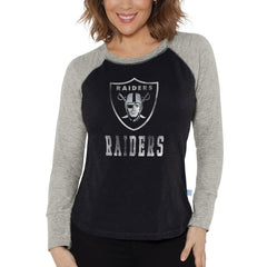 Las Vegas Raiders G-III 4Her by Carl Banks Women's Waffle Knit Raglan Long Sleeve T-Shirt Black/Heather Gray