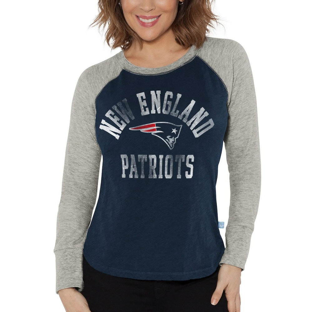 New England Patriots G-III 4Her by Carl Banks Women's Waffle Knit Raglan Long Sleeve T-Shirt Navy/Heather Gray