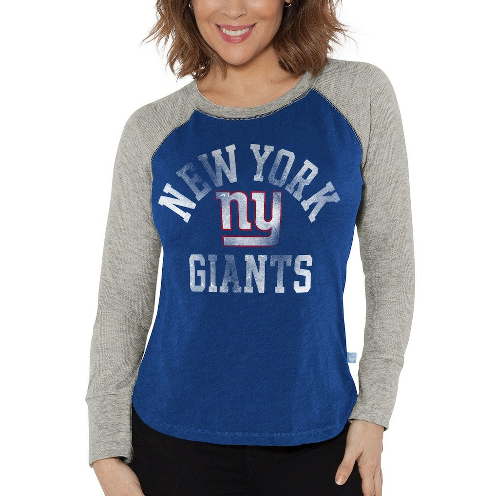 New York Giants G-III 4Her by Carl Banks Women's Waffle Knit Raglan Long Sleeve T-Shirt Royal/Heather Gray