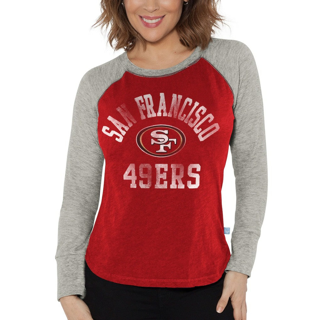 San Francisco 49ers G-III 4Her by Carl Banks Women's Waffle Knit Raglan Long Sleeve T-Shirt Scarlet/Heather Gray