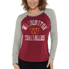 Washington Commanders G-III 4Her by Carl Banks Women's Waffle Knit Raglan Long Sleeve T-Shirt Burgundy/Heather Gray