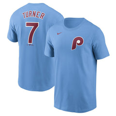 Trea Turner Philadelphia Phillies Nike Fuse Name & Number T-Shirt - Light Blue - Nike Sale