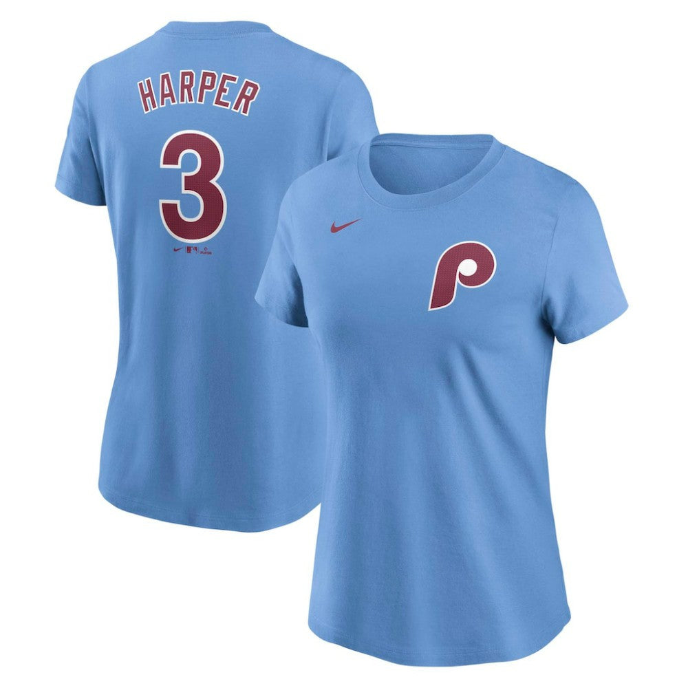 Bryce Harper Philadelphia Phillies Nike Women's Cooperstown Collection Fuse Name & Number T-Shirt - Light Blue - Nike on Sale