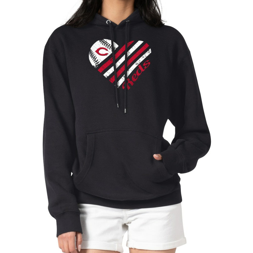 Cincinnati Reds G-III 4Her by Carl Banks Women's Heart Fleece Pullover Hoodie - Black - MLB Lifestyle