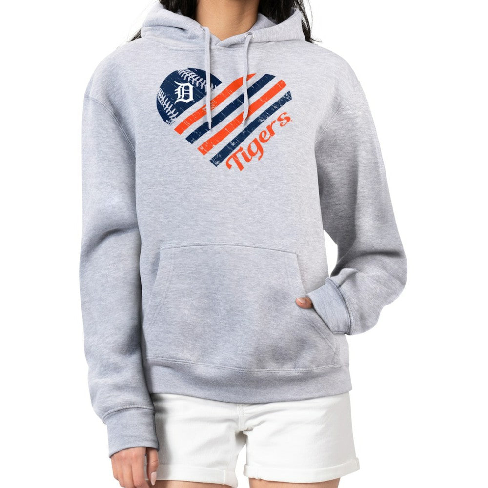 Detroit Tigers G-III 4Her by Carl Banks Women's Heart Fleece Pullover Hoodie - Heather Gray - MLB on Sale