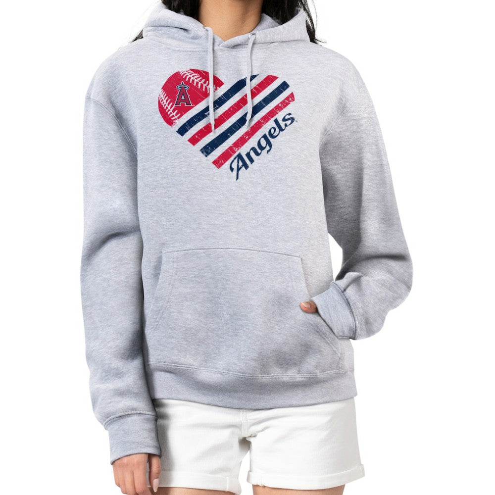Los Angeles Angels G-III 4Her by Carl Banks Women's Heart Fleece Pullover Hoodie - Heather Gray - MLB Lifestyle