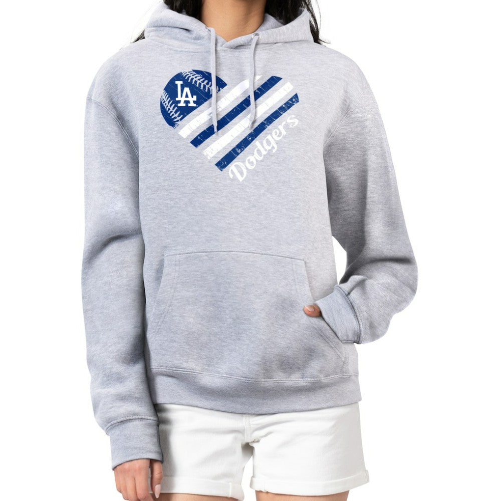 Los Angeles Dodgers G-III 4Her by Carl Banks Women's Heart Fleece Pullover Hoodie - Heather Gray - MLB Discount