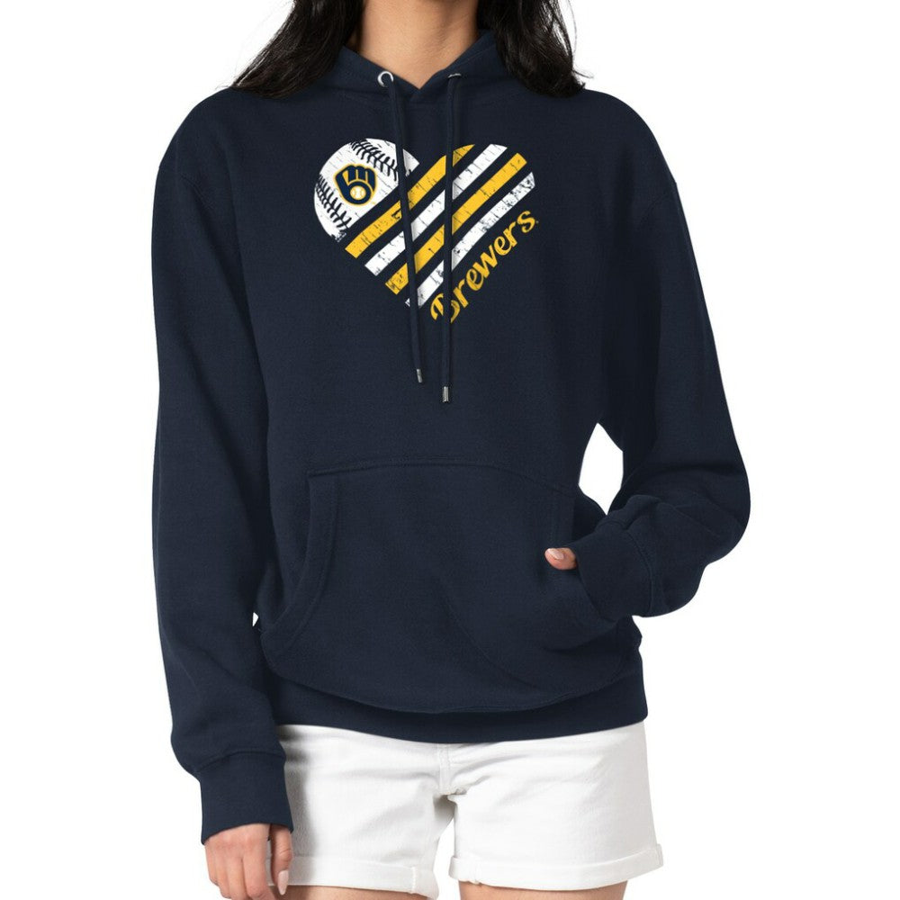 Milwaukee Brewers G-III 4Her by Carl Banks Women's Heart Fleece Pullover Hoodie - Navy - MLB Sale