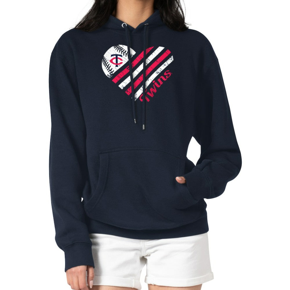 Minnesota Twins G-III 4Her by Carl Banks Women's Heart Fleece Pullover Hoodie - Navy - MLB Lifestyle