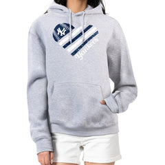 New York Yankees G-III 4Her by Carl Banks Women's Heart Fleece Pullover Hoodie - Heather Gray - MLB on Sale