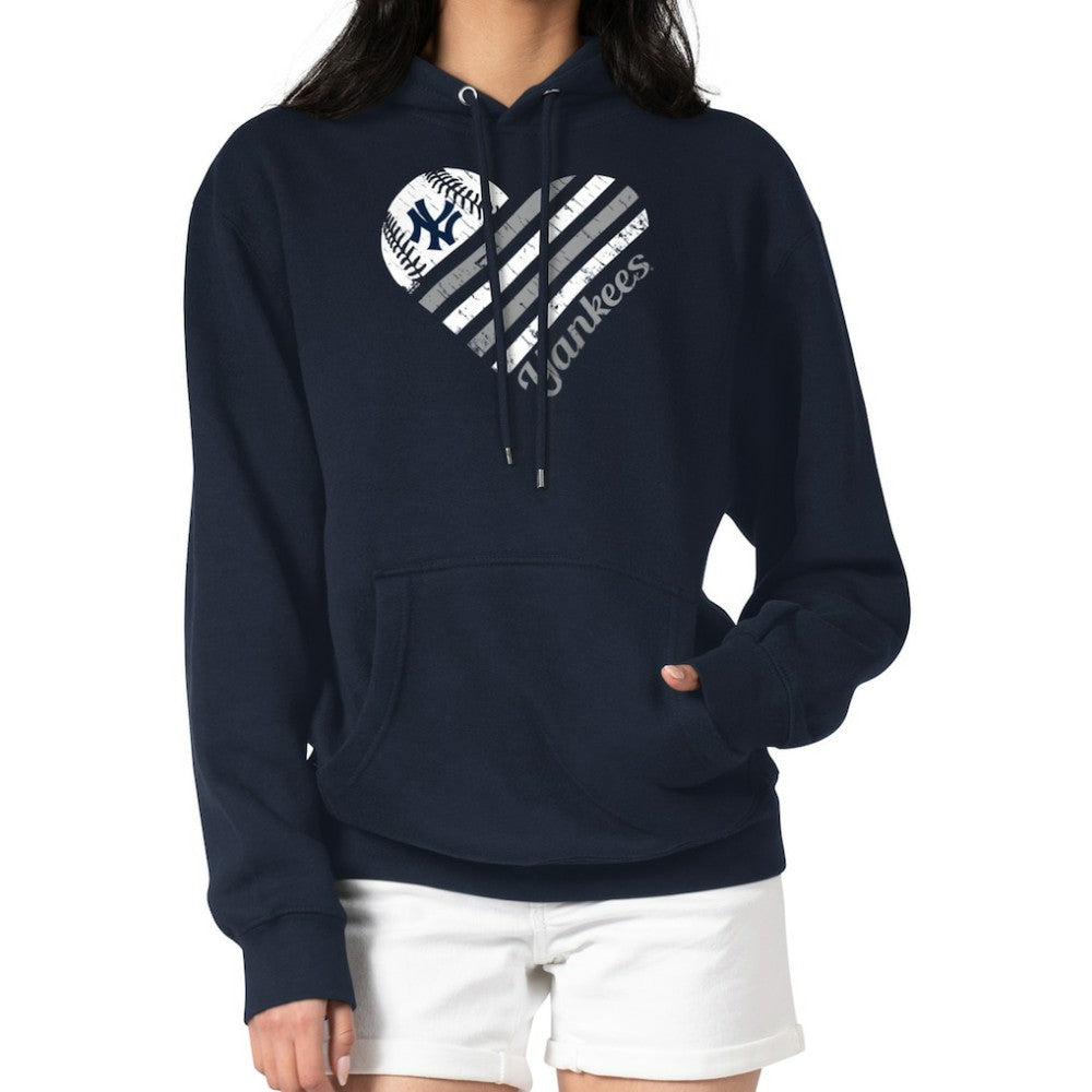 New York Yankees G-III 4Her by Carl Banks Women's Heart Fleece Pullover Hoodie - Navy - MLB Lifestyle