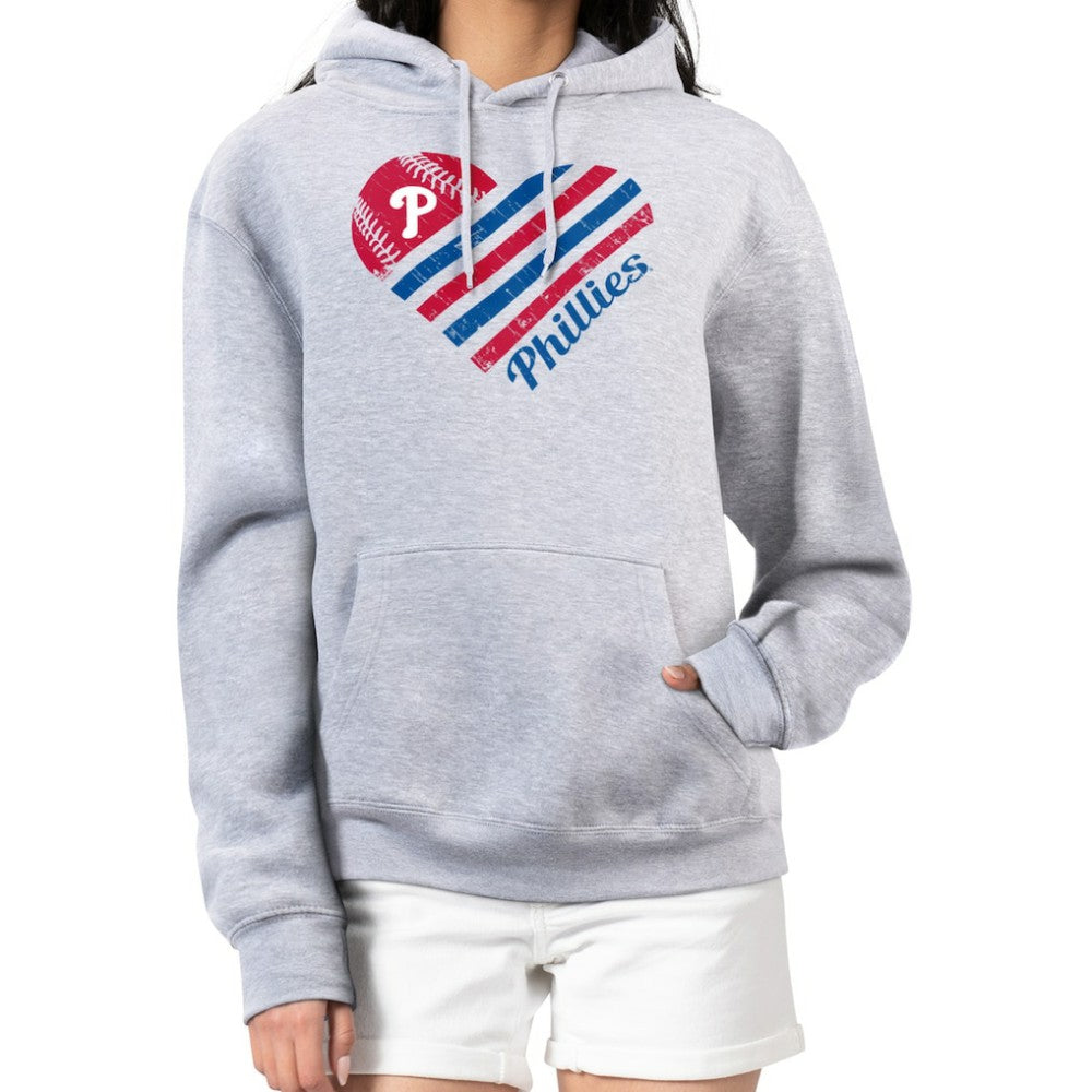 Philadelphia Phillies G-III 4Her by Carl Banks Women's Heart Fleece Pullover Hoodie - Heather Gray - MLB Discount