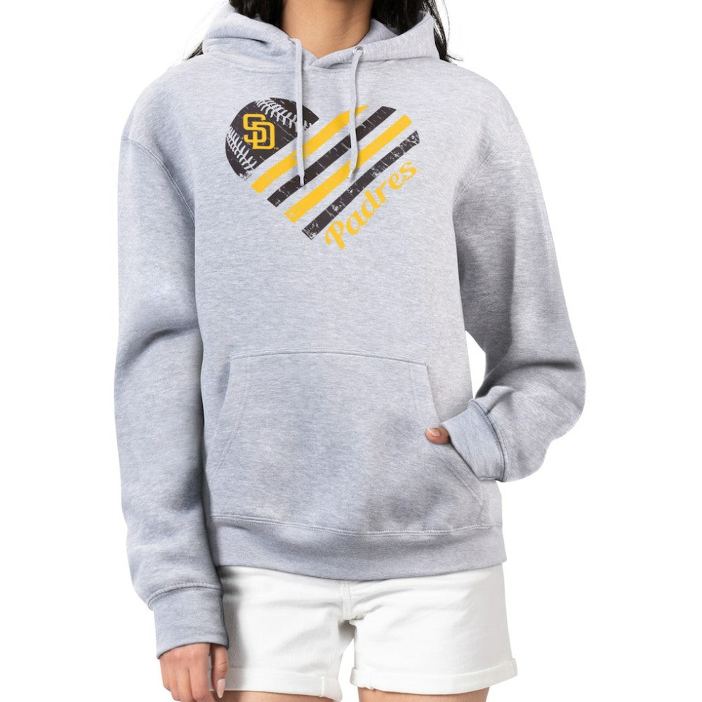 San Diego Padres G-III 4Her by Carl Banks Women's Heart Fleece Pullover Hoodie - Heather Gray - MLB Lifestyle