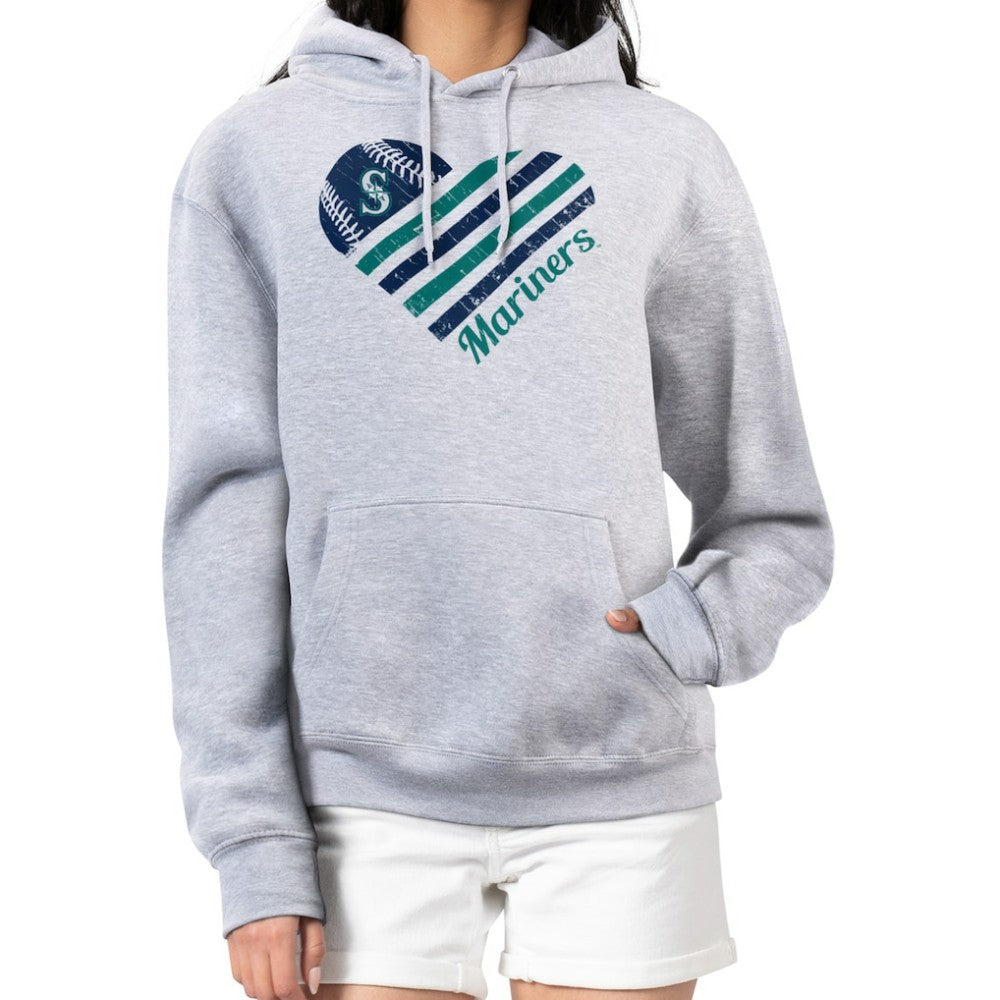 Seattle Mariners G-III 4Her by Carl Banks Women's Heart Fleece Pullover Hoodie - Heather Gray - MLB Discount
