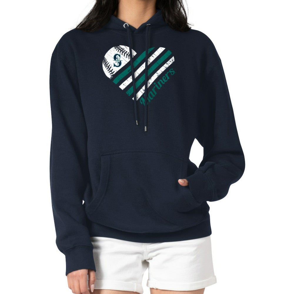 Seattle Mariners G-III 4Her by Carl Banks Women's Heart Fleece Pullover Hoodie - Navy - MLB Sale
