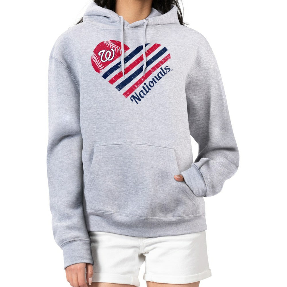 Washington Nationals G-III 4Her by Carl Banks Women's Heart Fleece Pullover Hoodie - Heather Gray - MLB Sale