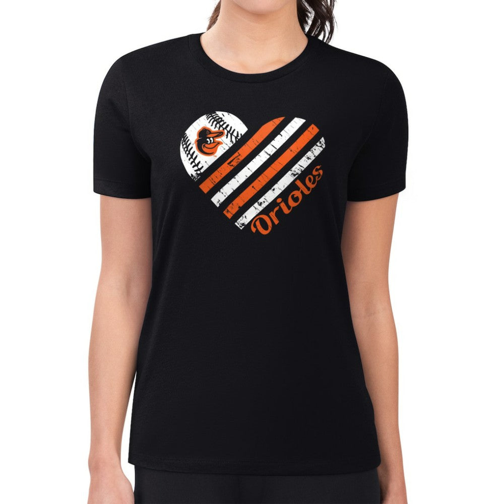 Baltimore Orioles G-III 4Her by Carl Banks Women's Super-Slim Fit Lightweight Heart Graphic T-Shirt - Black - MLB Sale