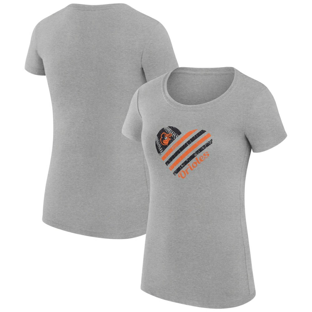 Baltimore Orioles G-III 4Her by Carl Banks Women's Super-Slim Fit Lightweight Heart Graphic T-Shirt - Heather Gray - MLB Lifestyle