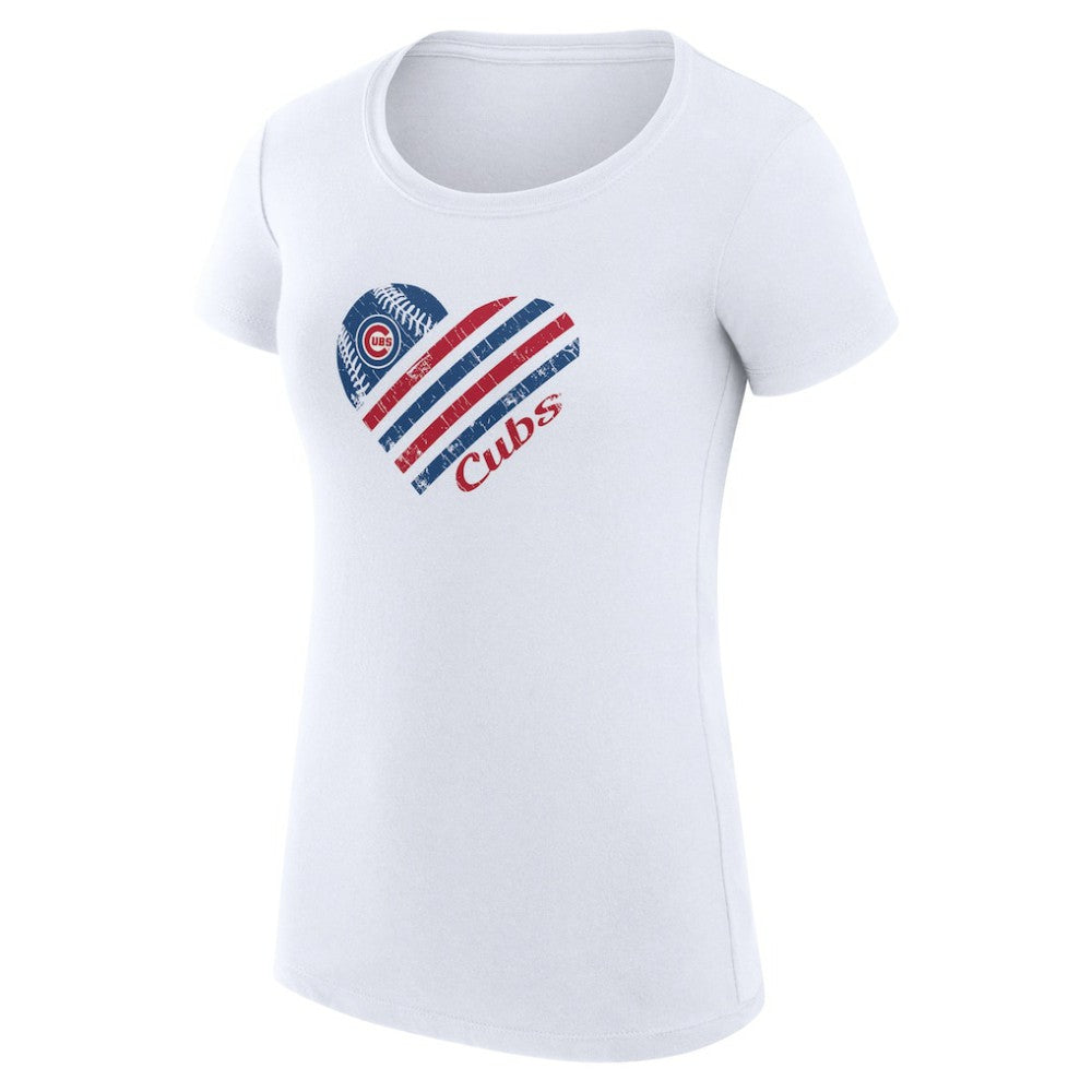 Chicago Cubs G-III 4Her by Carl Banks Women's Super-Slim Fit Lightweight Heart Graphic T-Shirt - White - MLB Lifestyle