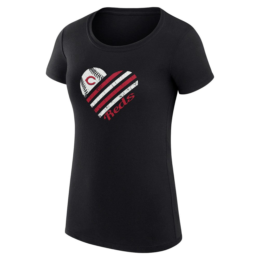 Cincinnati Reds G-III 4Her by Carl Banks Women's Super-Slim Fit Lightweight Heart Graphic T-Shirt - Black - MLB Online