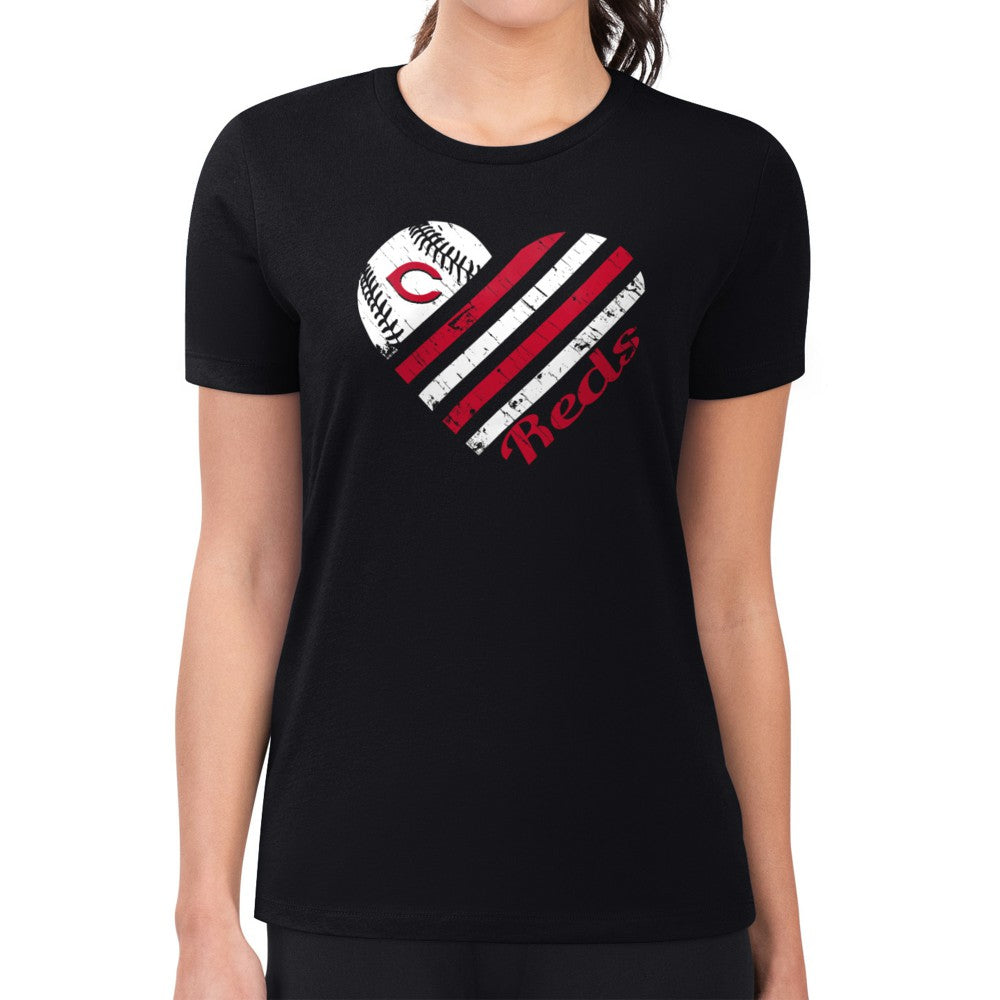 Cincinnati Reds G-III 4Her by Carl Banks Women's Super-Slim Fit Lightweight Heart Graphic T-Shirt - Black - MLB Online
