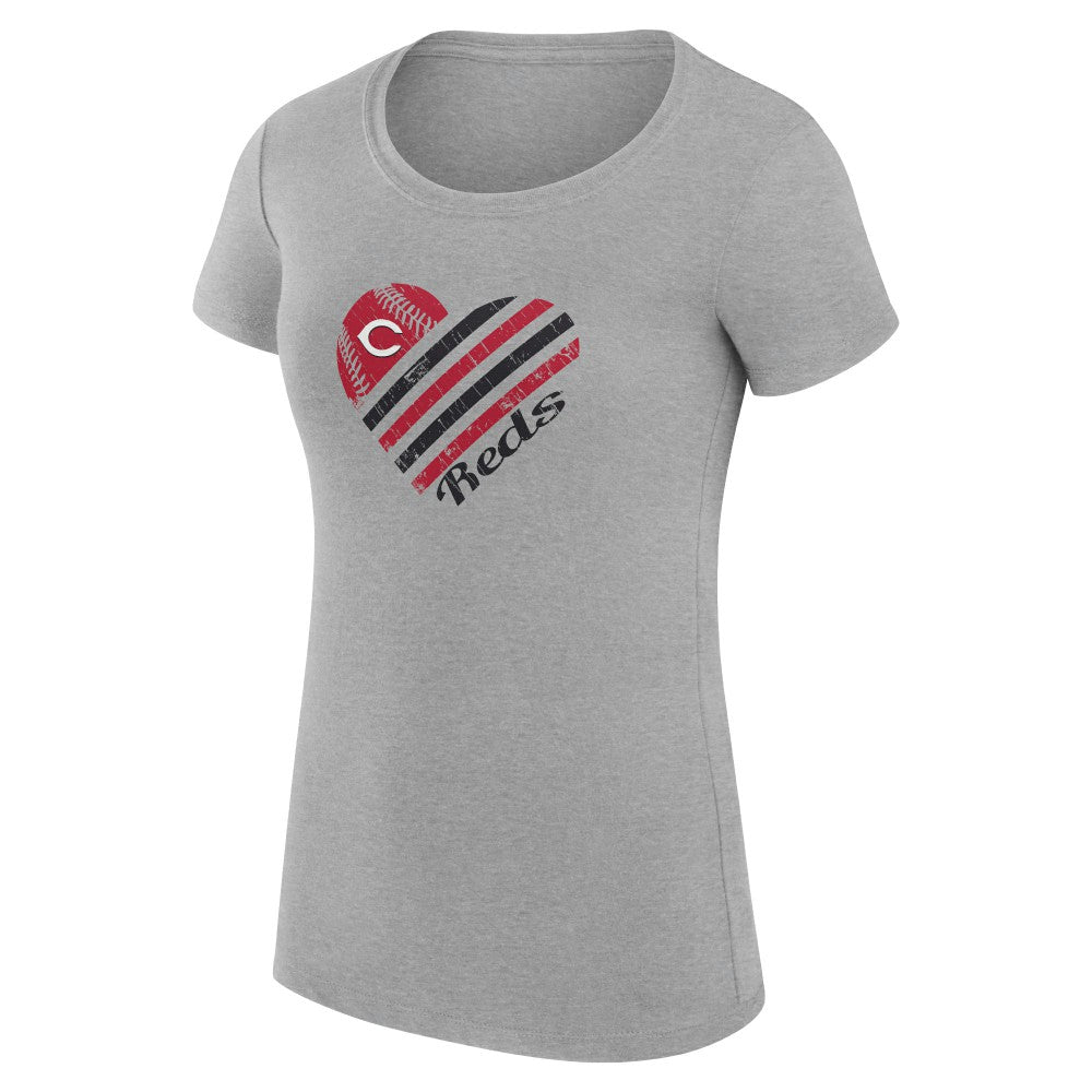 Cincinnati Reds G-III 4Her by Carl Banks Women's Super-Slim Fit Lightweight Heart Graphic T-Shirt - Heather Gray - MLB Sale