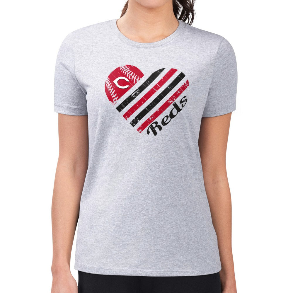 Cincinnati Reds G-III 4Her by Carl Banks Women's Super-Slim Fit Lightweight Heart Graphic T-Shirt - Heather Gray - MLB Sale