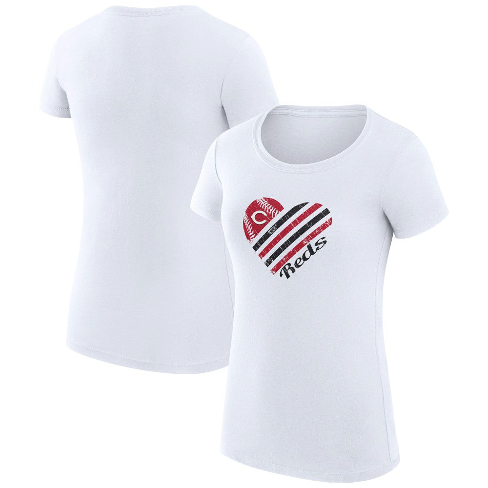 Cincinnati Reds G-III 4Her by Carl Banks Women's Super-Slim Fit Lightweight Heart Graphic T-Shirt - White - MLB Lifestyle