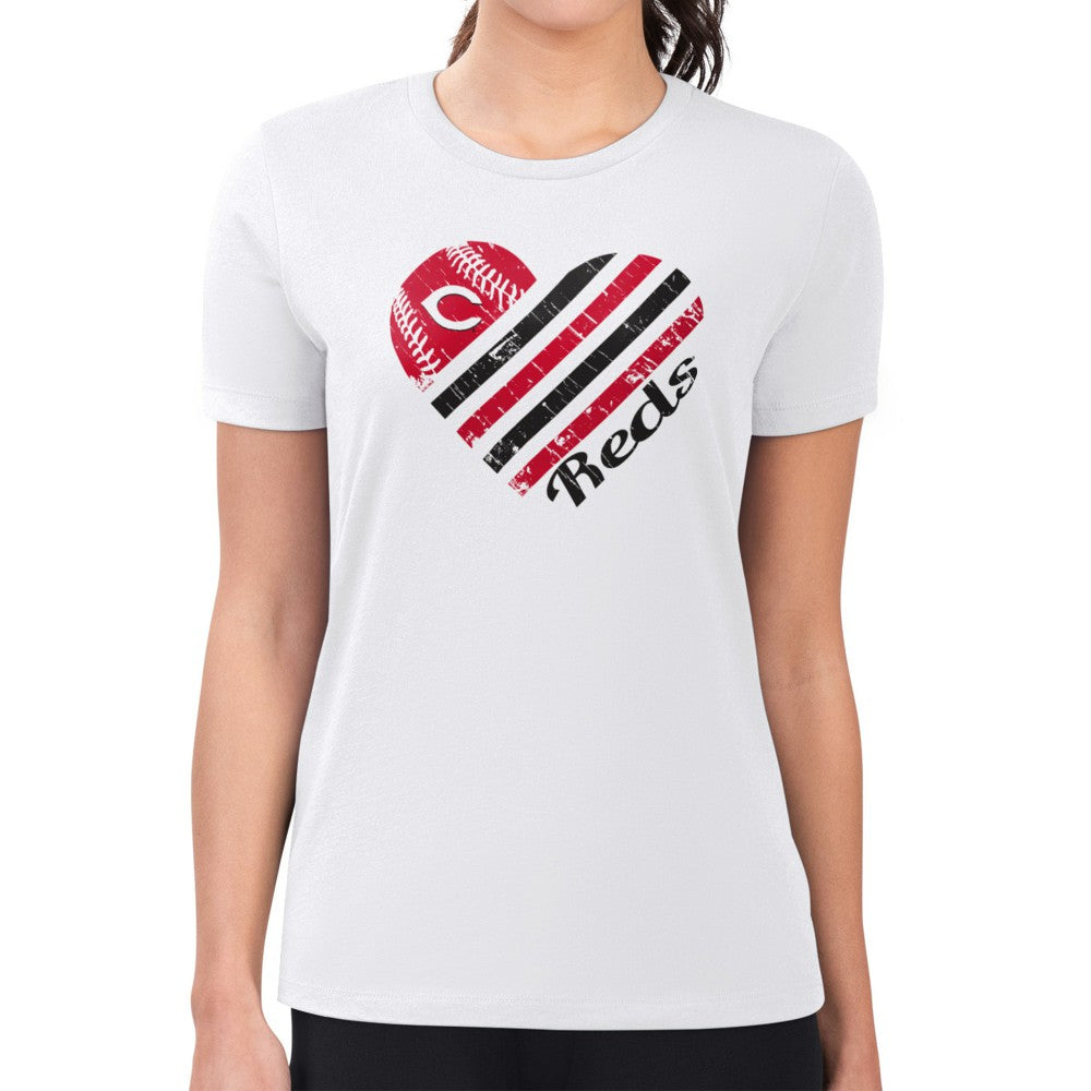 Cincinnati Reds G-III 4Her by Carl Banks Women's Super-Slim Fit Lightweight Heart Graphic T-Shirt - White - MLB Lifestyle