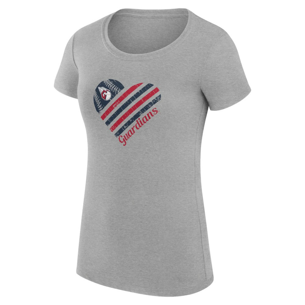 Cleveland Guardians G-III 4Her by Carl Banks Women's Super-Slim Fit Lightweight Heart Graphic T-Shirt - Heather Gray - MLB Lifestyle
