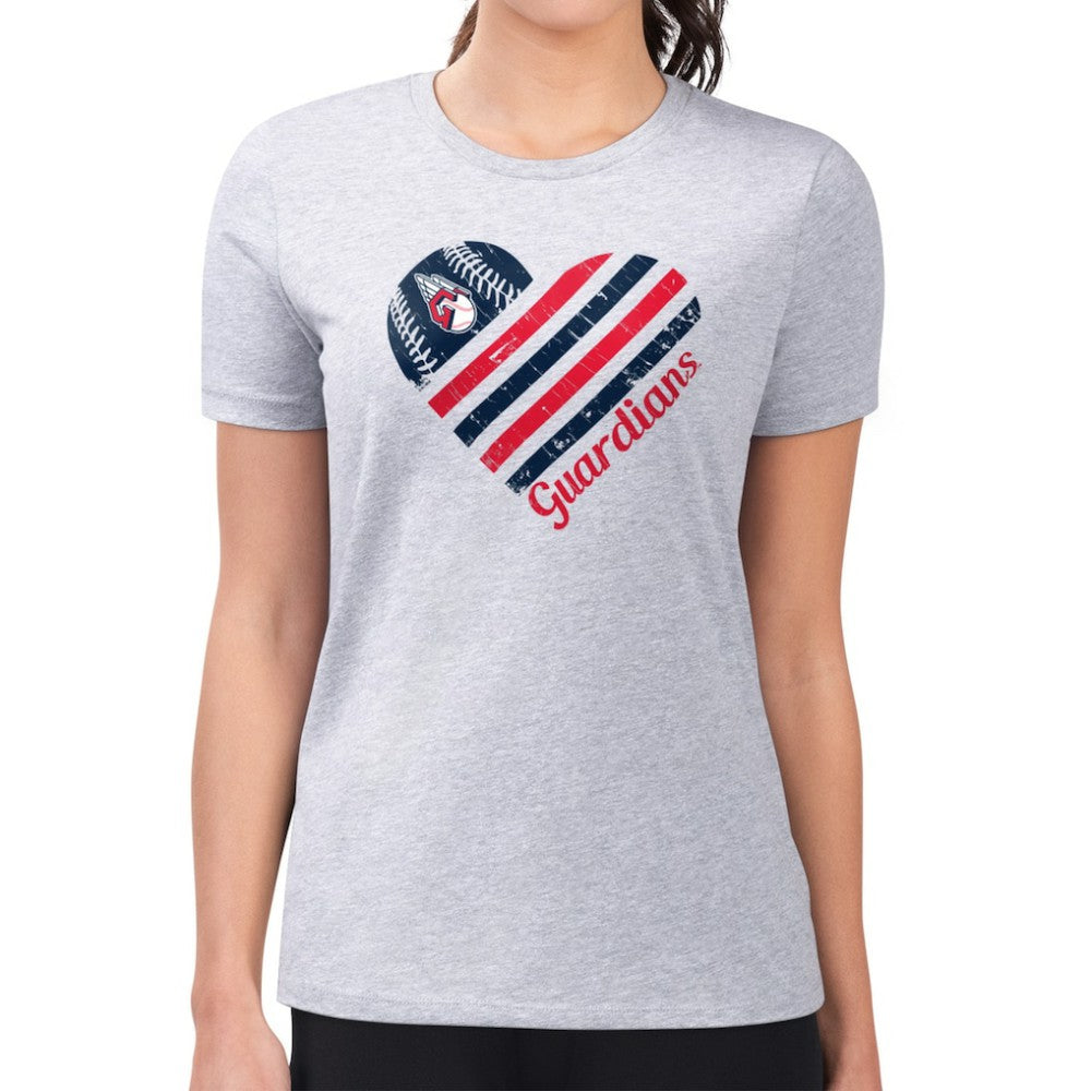 Cleveland Guardians G-III 4Her by Carl Banks Women's Super-Slim Fit Lightweight Heart Graphic T-Shirt - Heather Gray - MLB Lifestyle