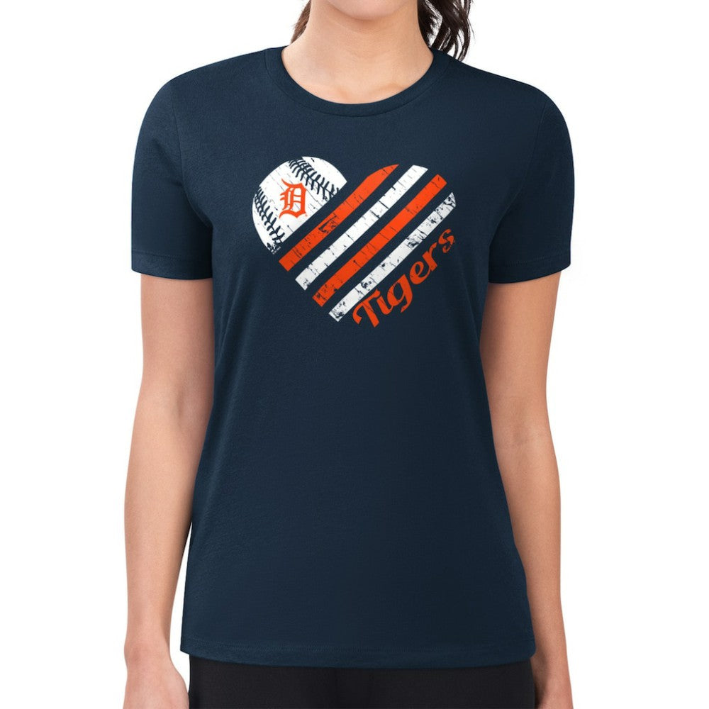 Detroit Tigers G-III 4Her by Carl Banks Women's Super-Slim Fit Lightweight Heart Graphic T-Shirt - Navy - MLB Lifestyle