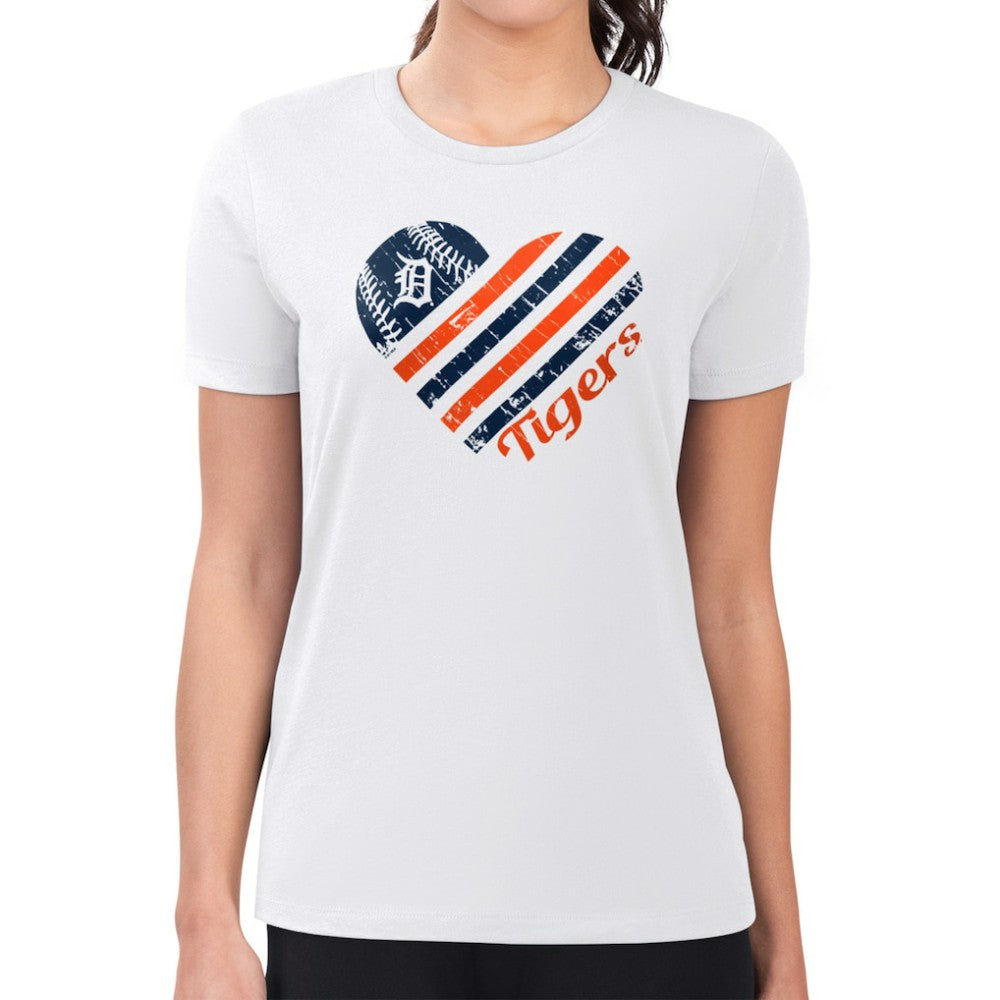 Detroit Tigers G-III 4Her by Carl Banks Women's Super-Slim Fit Lightweight Heart Graphic T-Shirt - White - MLB on Sale