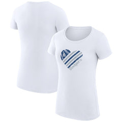 Los Angeles Dodgers G-III 4Her by Carl Banks Women's Super-Slim Fit Lightweight Heart Graphic T-Shirt - White - MLB Lifestyle