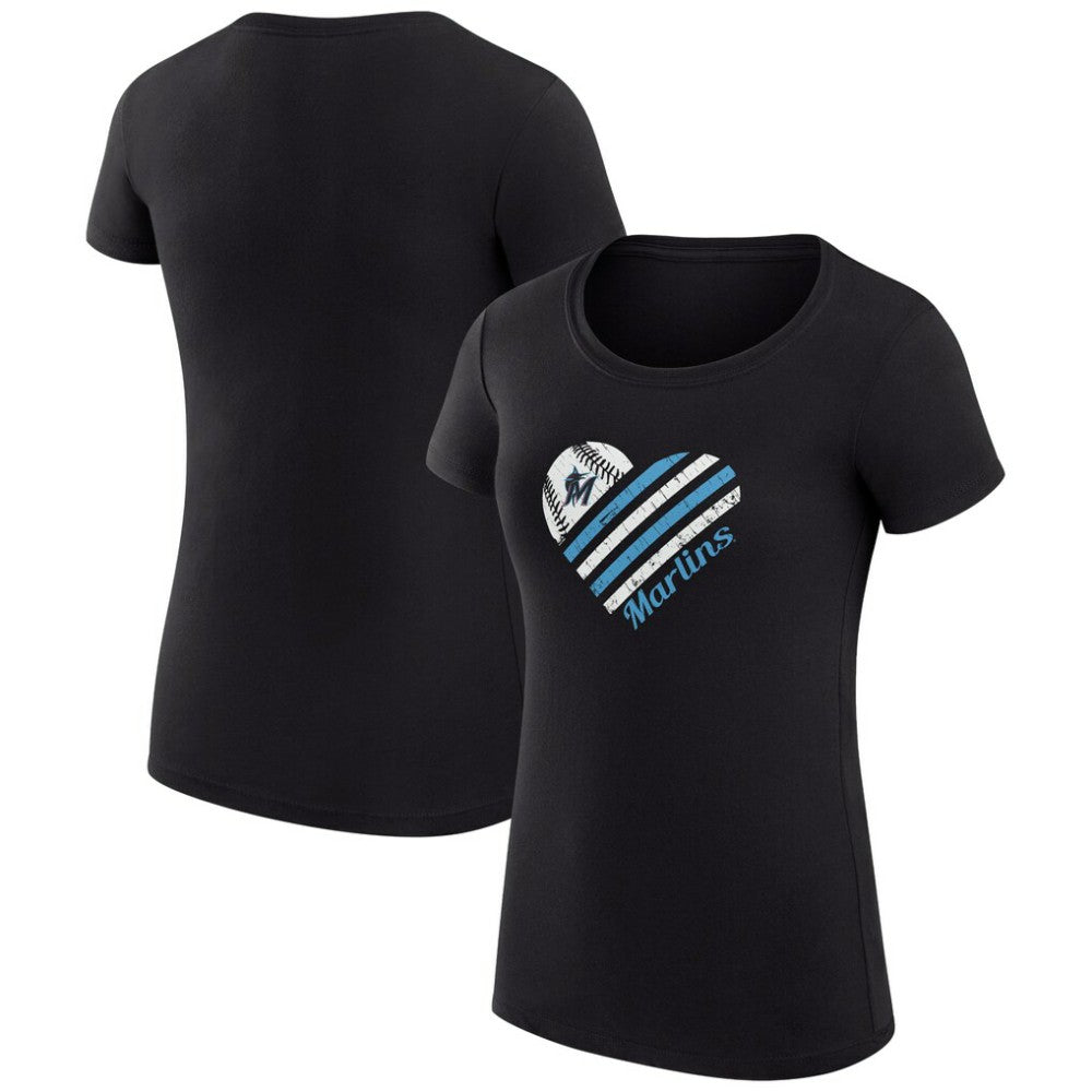 Miami Marlins G-III 4Her by Carl Banks Women's Super-Slim Fit Lightweight Heart Graphic T-Shirt - Black - MLB Online